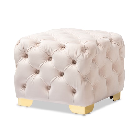 Baxton Studio Avara Beige Velvet Upholstered Gold Finished Button Tufted Ottoman 153-9374